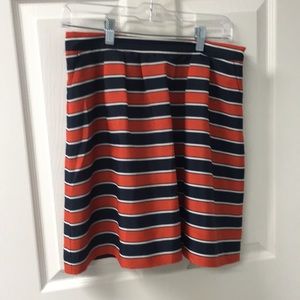 Navy, Orange, and White striped skirt from J Crew